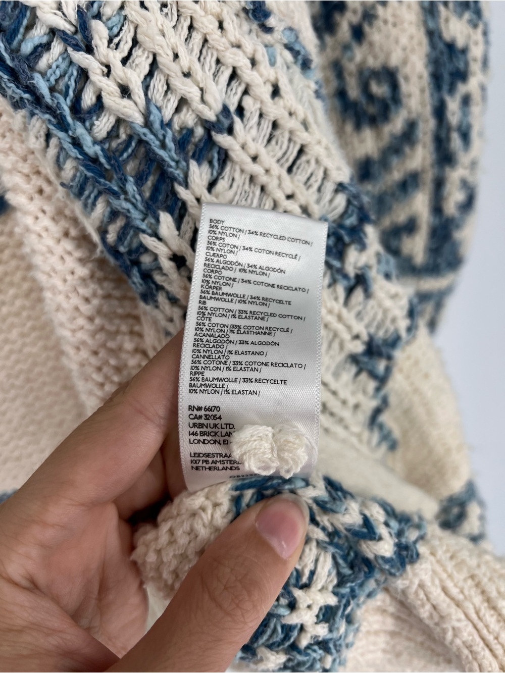 Pilcro Cream Blue Floral Instarsia Knit Shawl-Collar Open Bohemian Cardigan L/XL - Picture 8 of 9